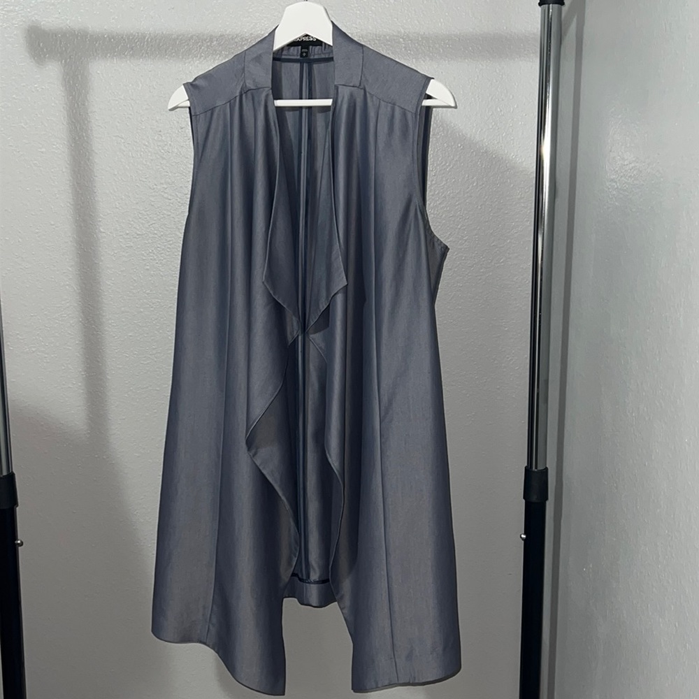 Express Chambray Cascade Front Long Vest Size L